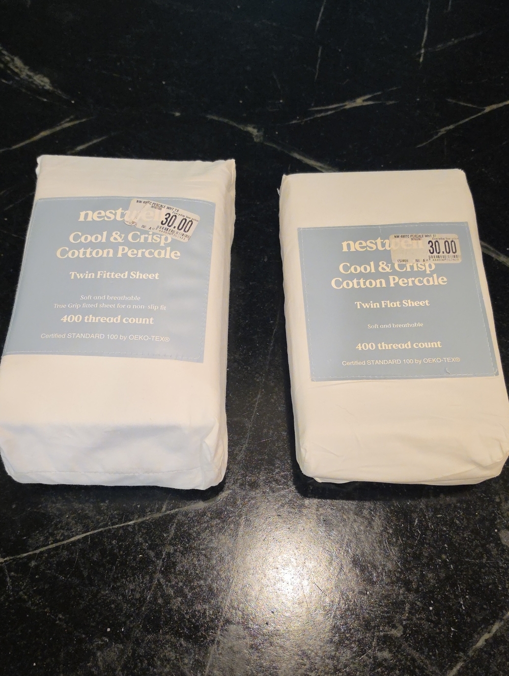 Nestwell Bedding Cool & Crisp Cotton Percale Twin Sheet Set NWT White